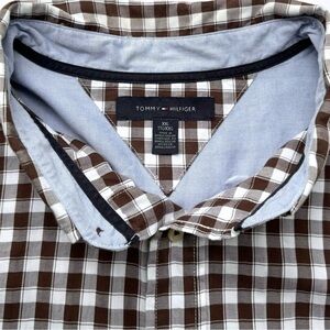 TOMMY HILFIGER Gingham Check Plaid Button Down Oxford Long Sleeve Dress Shirt